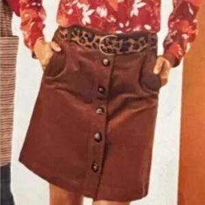 Brown Button-Front Skirt